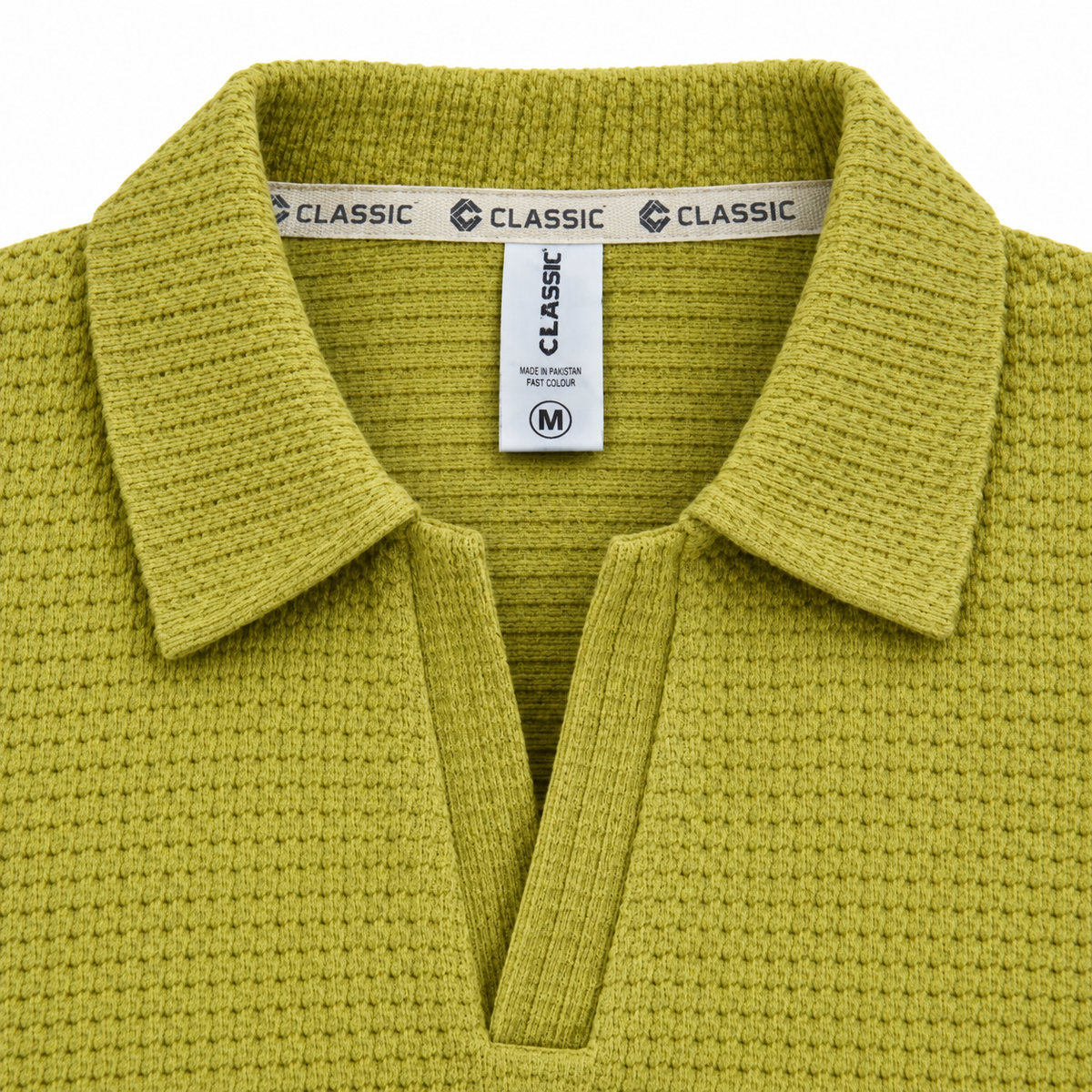 Greening Textured Open-Collar Full-Sleeve Polo Tee | Relaxed Fit