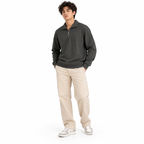 Grey Jacquard Open-Collar Full-Sleeve Polo Tee | Relaxed Fit