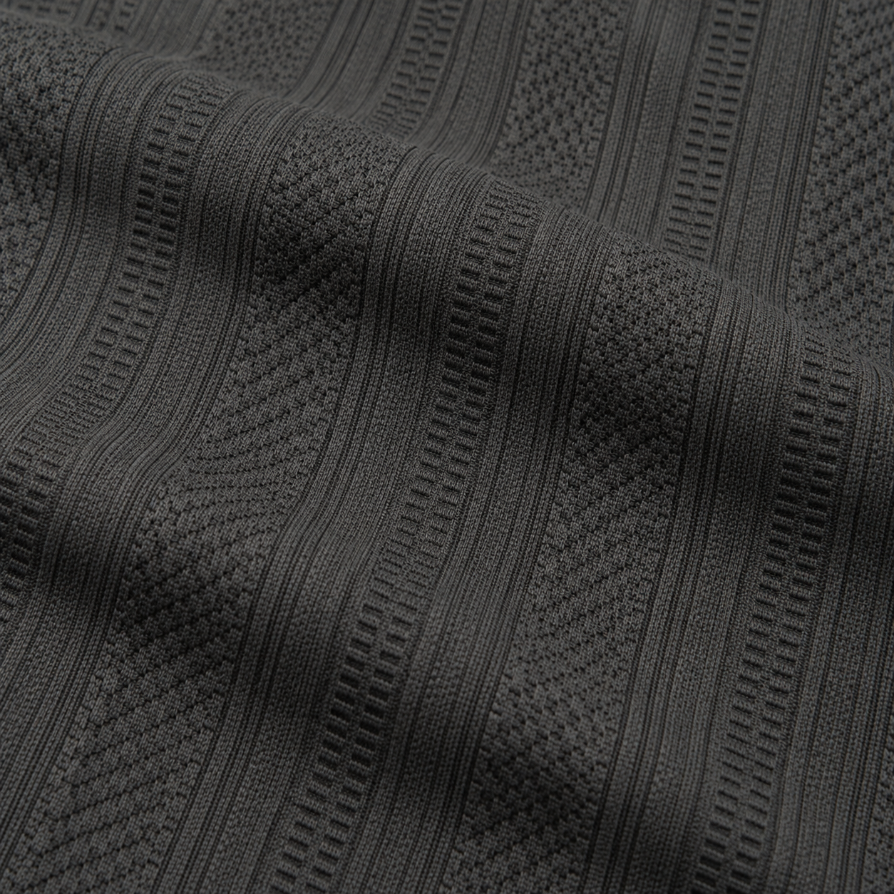 Grey Jacquard Open-Collar Full-Sleeve Polo Tee | Relaxed Fit