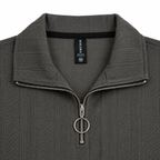 Grey Jacquard Open-Collar Full-Sleeve Polo Tee | Relaxed Fit