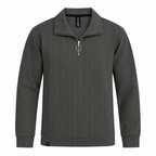 Grey Jacquard Open-Collar Full-Sleeve Polo Tee | Relaxed Fit