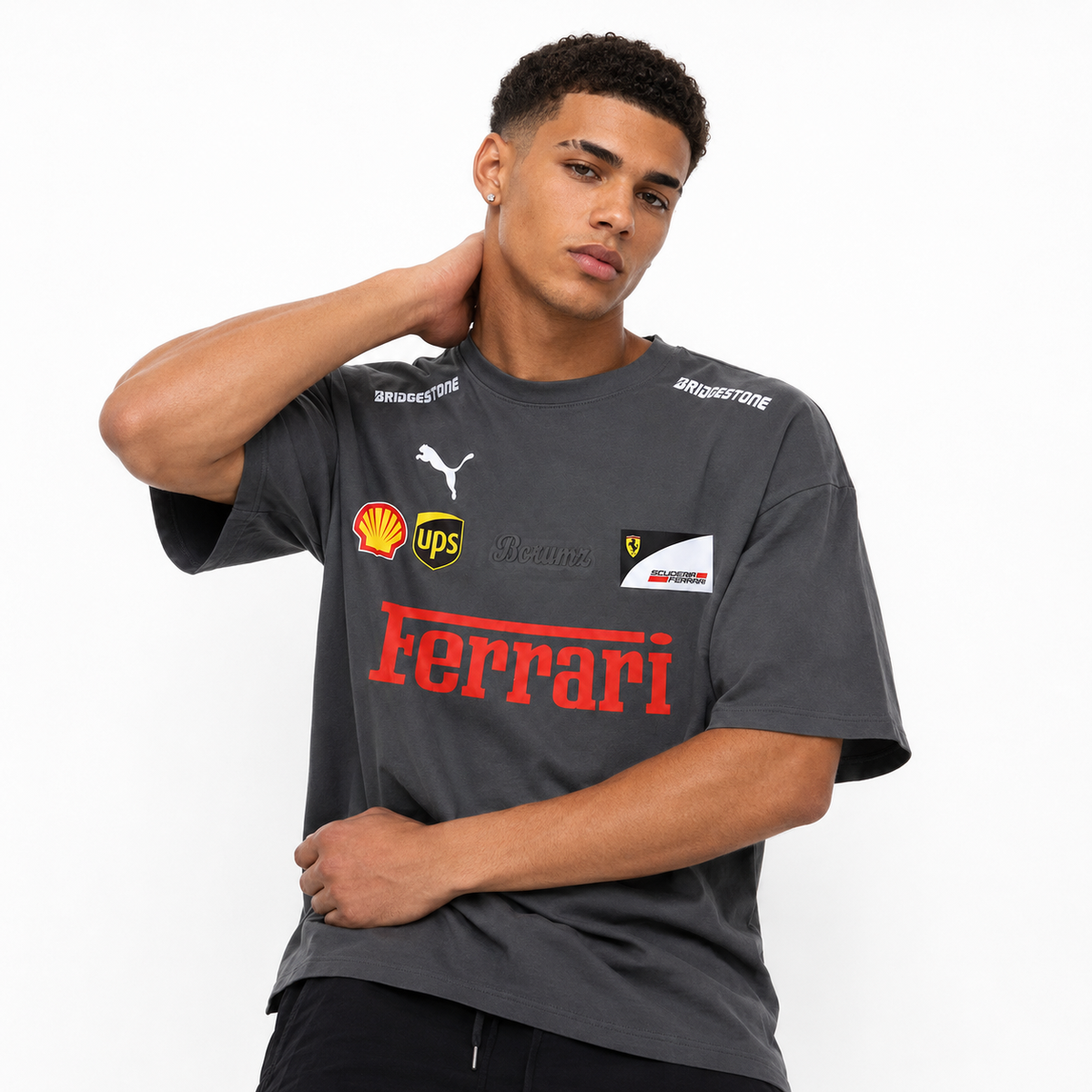 Grey Motorsport Graphic Drop-Shoulder T-Shirt