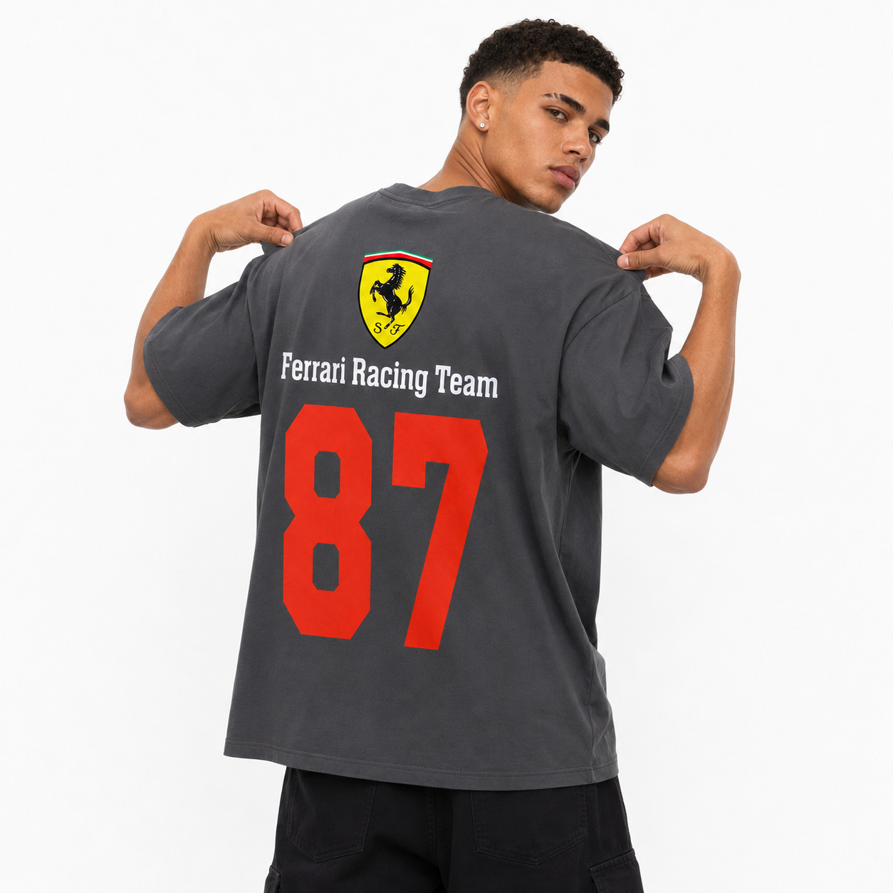 Grey Motorsport Graphic Drop-Shoulder T-Shirt
