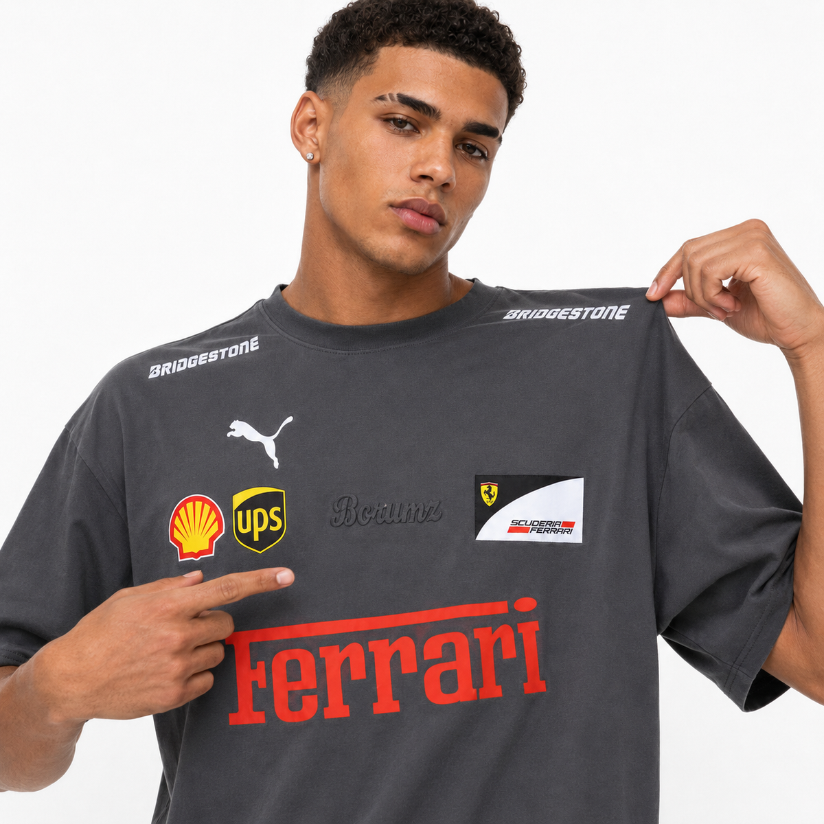 Grey Motorsport Graphic Drop-Shoulder T-Shirt