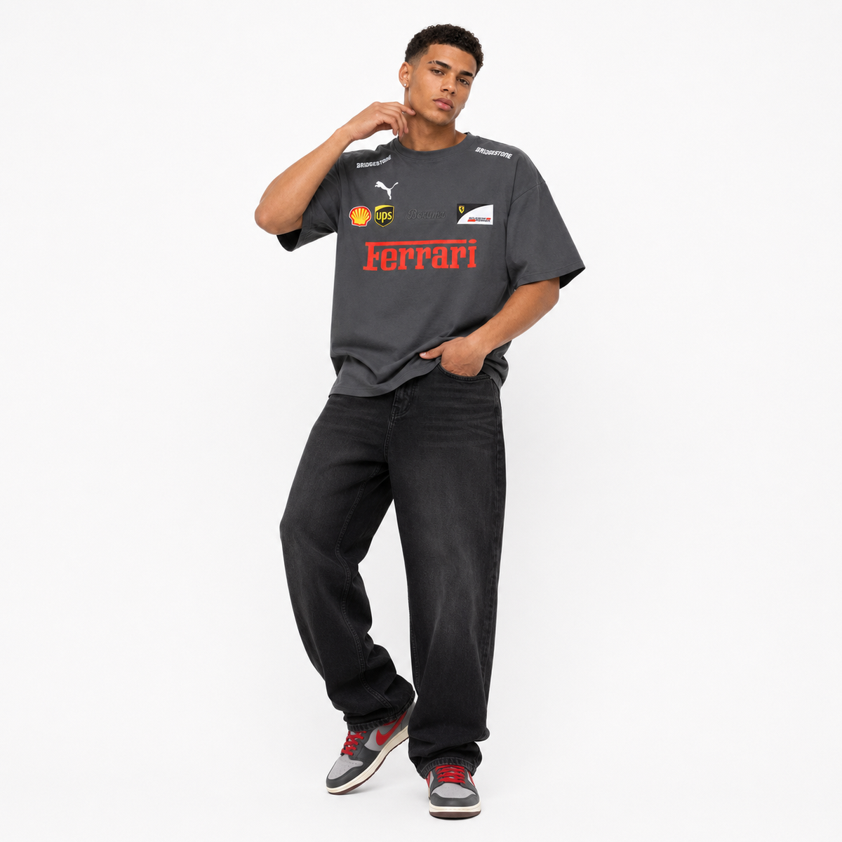Grey Motorsport Graphic Drop-Shoulder T-Shirt