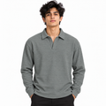 Grey Textured Dry-Fit Polo Shirt – Unisex Long Sleeve