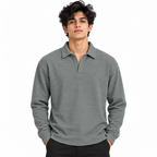Grey Textured Dry-Fit Polo Shirt – Unisex Long Sleeve