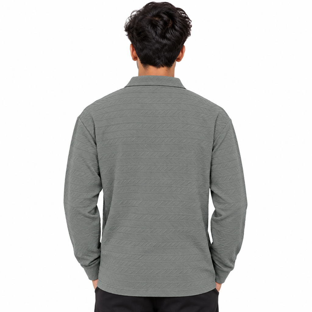 Grey Textured Dry-Fit Polo Shirt – Unisex Long Sleeve