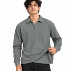 Grey Textured Dry-Fit Polo Shirt – Unisex Long Sleeve
