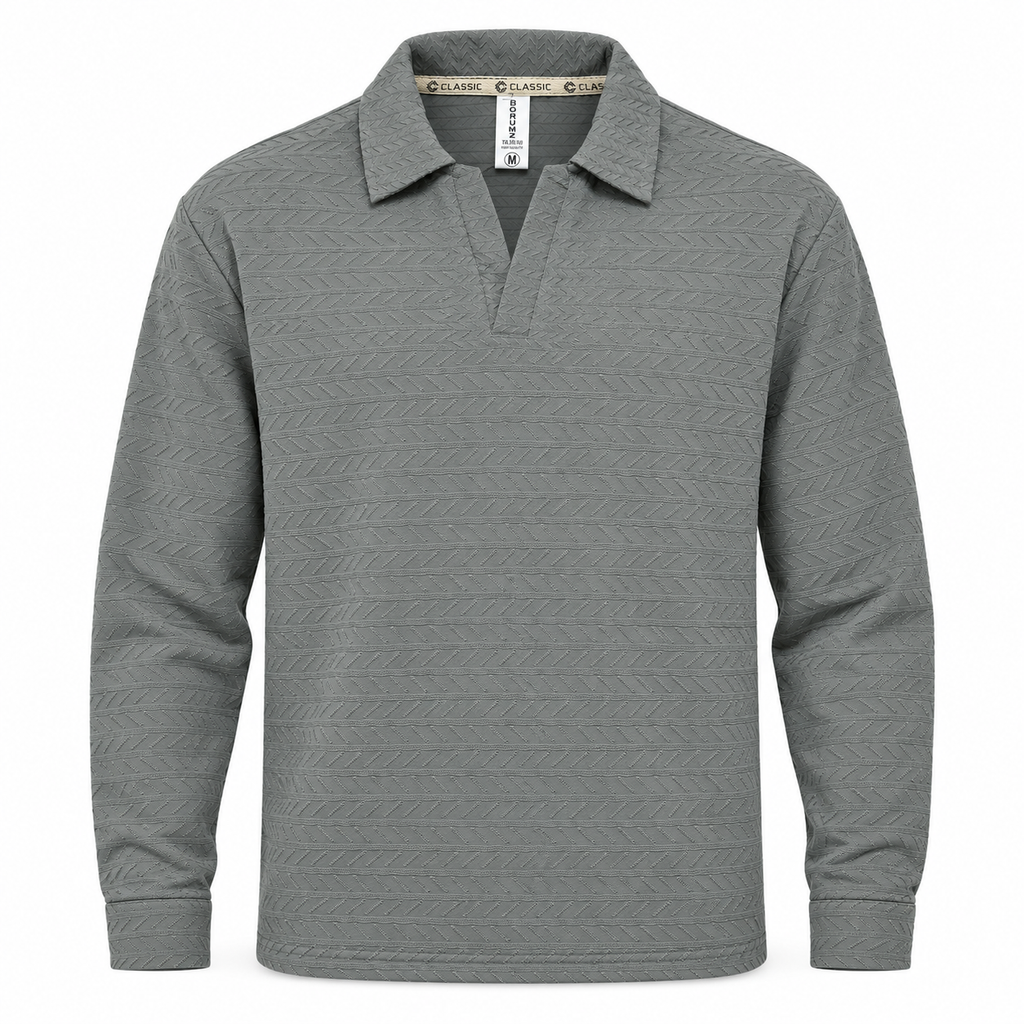 Grey Textured Dry-Fit Polo Shirt – Unisex Long Sleeve
