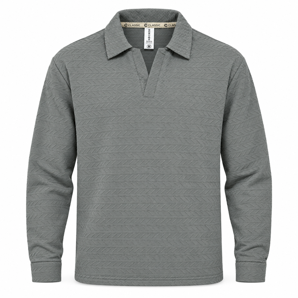 Grey Textured Dry-Fit Polo Shirt – Unisex Long Sleeve