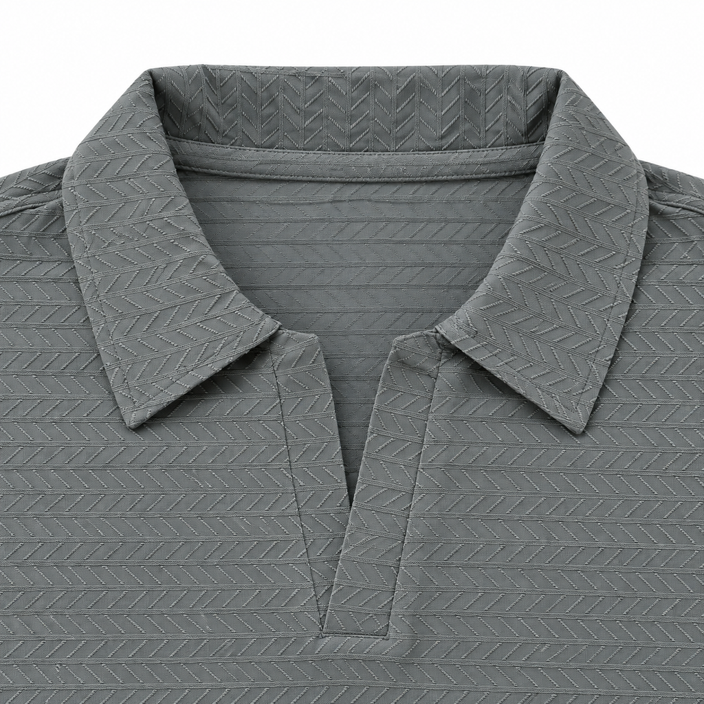 Grey Textured Dry-Fit Polo Shirt – Unisex Long Sleeve