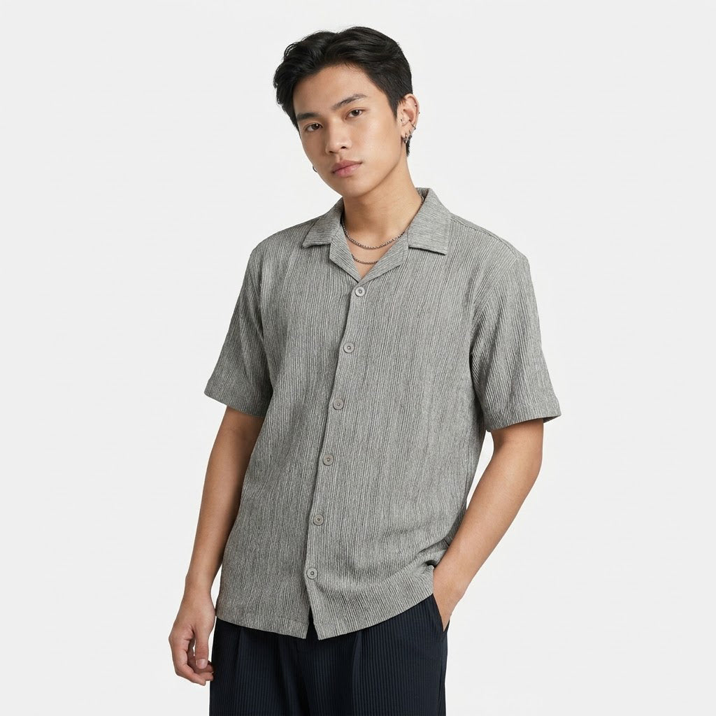 Heather Grey Textured Semi-Formal Shirt - Boxy fit - Unisex