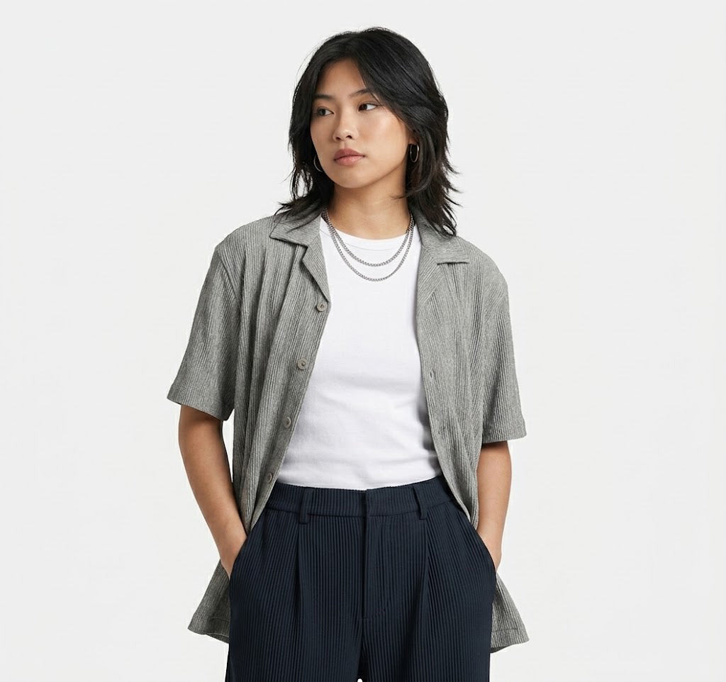 Heather Grey Textured Semi-Formal Shirt - Boxy fit - Unisex