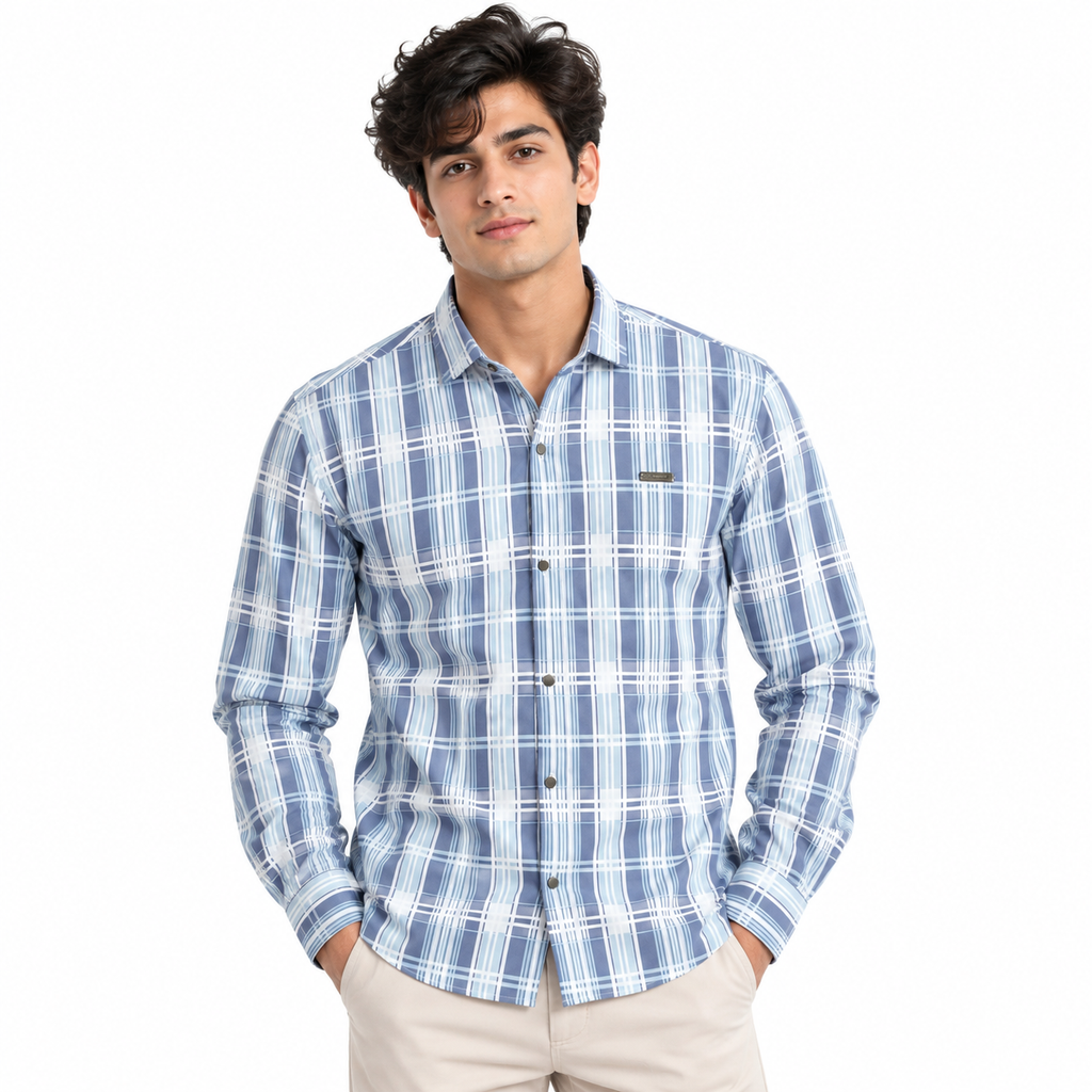 Ice Blue Heritage Check Full-Sleeve Shirt | Smart Fit
