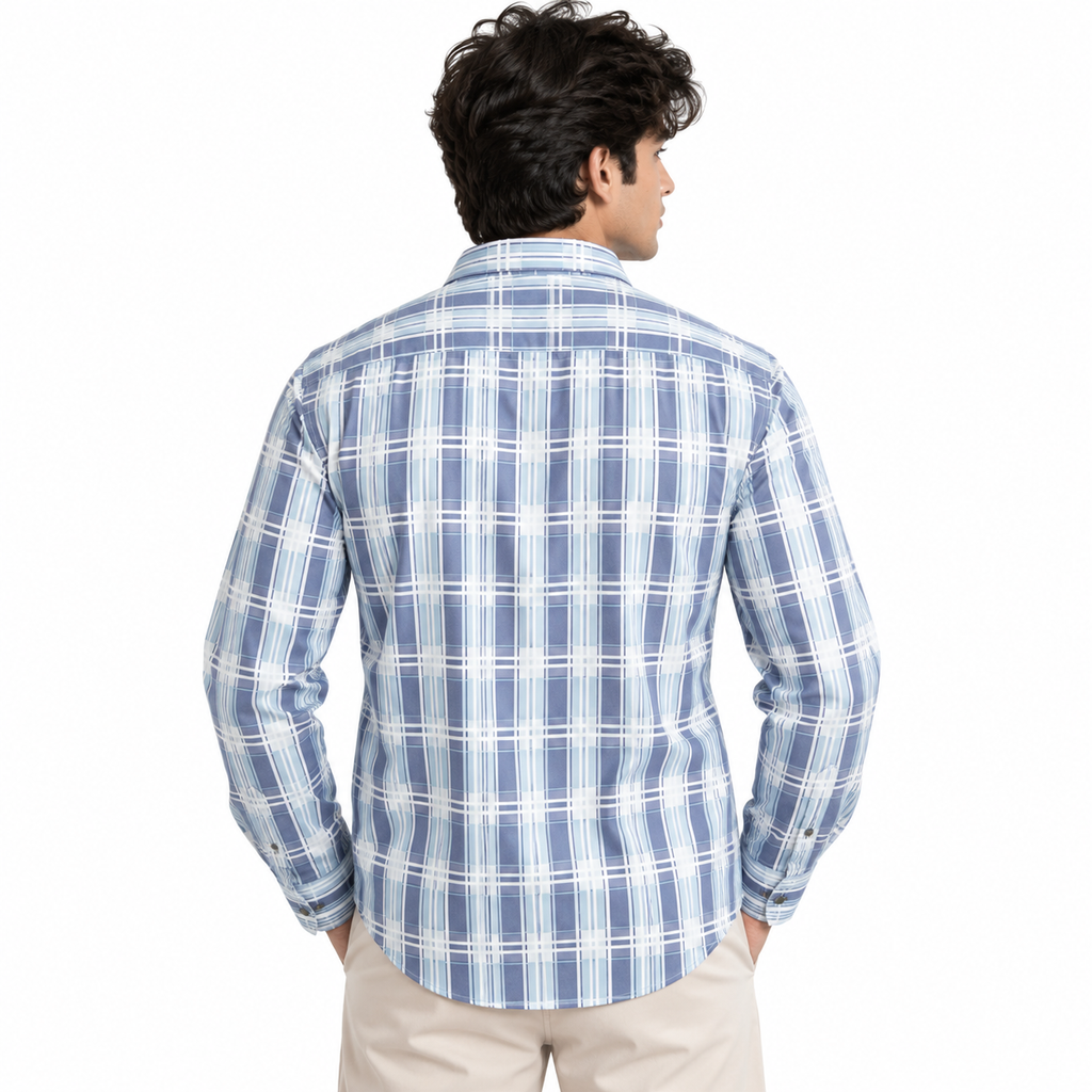 Ice Blue Heritage Check Full-Sleeve Shirt | Smart Fit