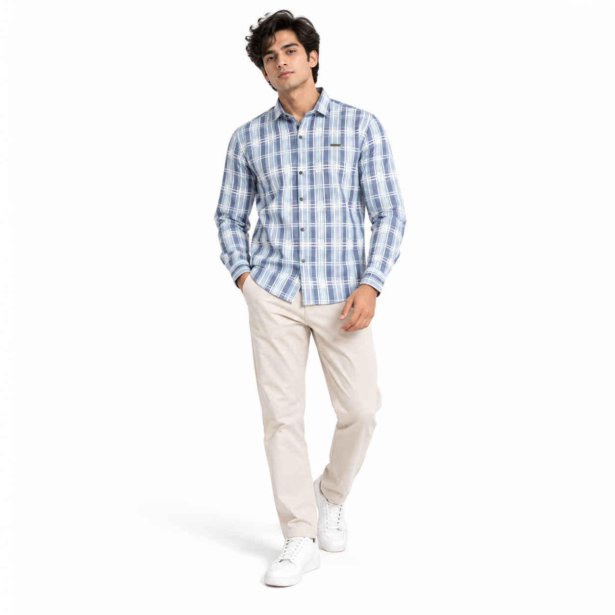 Ice Blue Heritage Check Full-Sleeve Shirt | Smart Fit