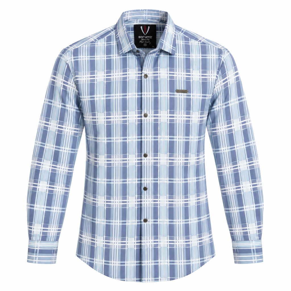 Ice Blue Heritage Check Full-Sleeve Shirt | Smart Fit