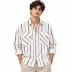 Ivory Vertical Striped Double Pocket Shirt – Unisex