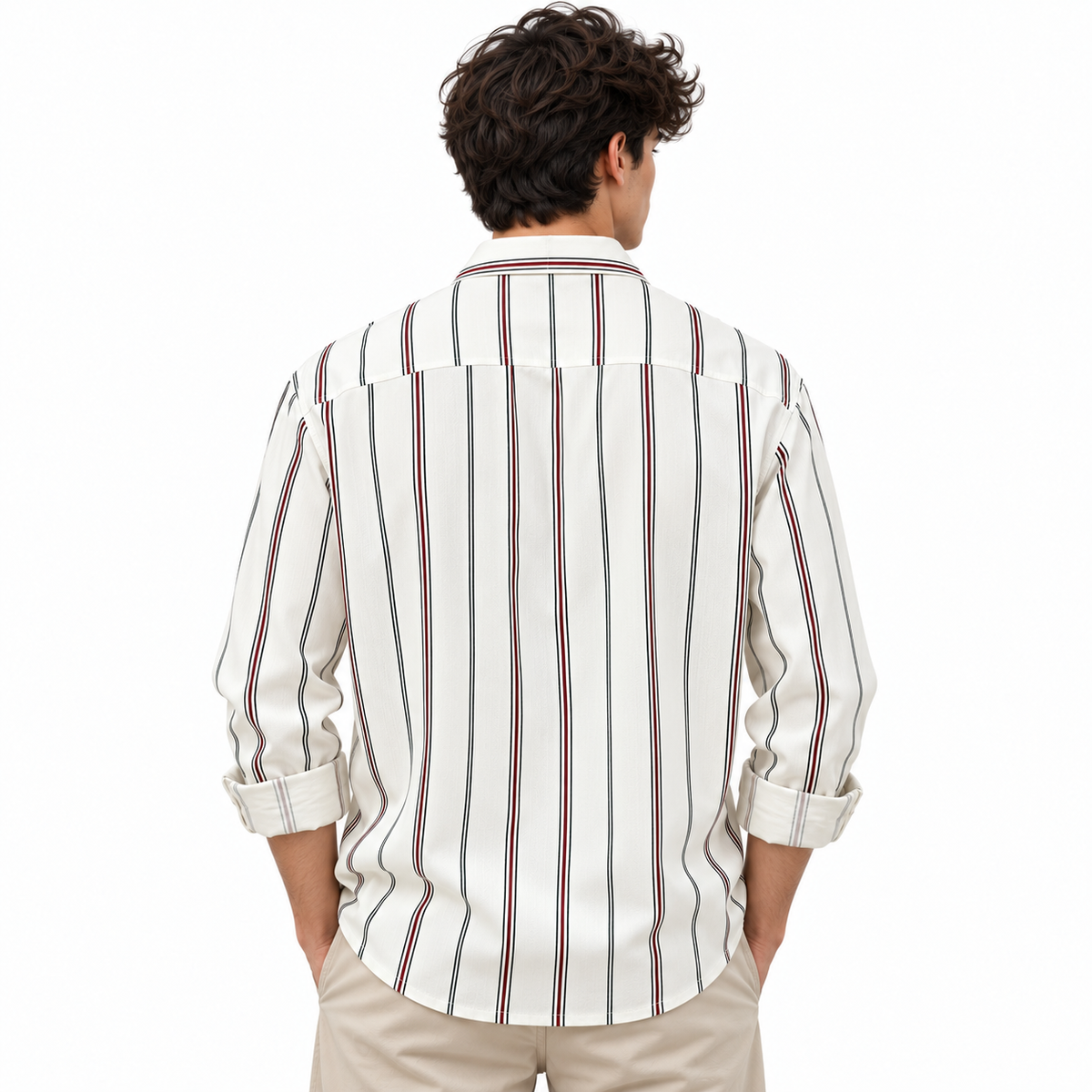 Ivory Vertical Striped Double Pocket Shirt – Unisex