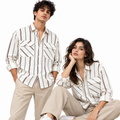 Ivory Vertical Striped Double Pocket Shirt – Unisex