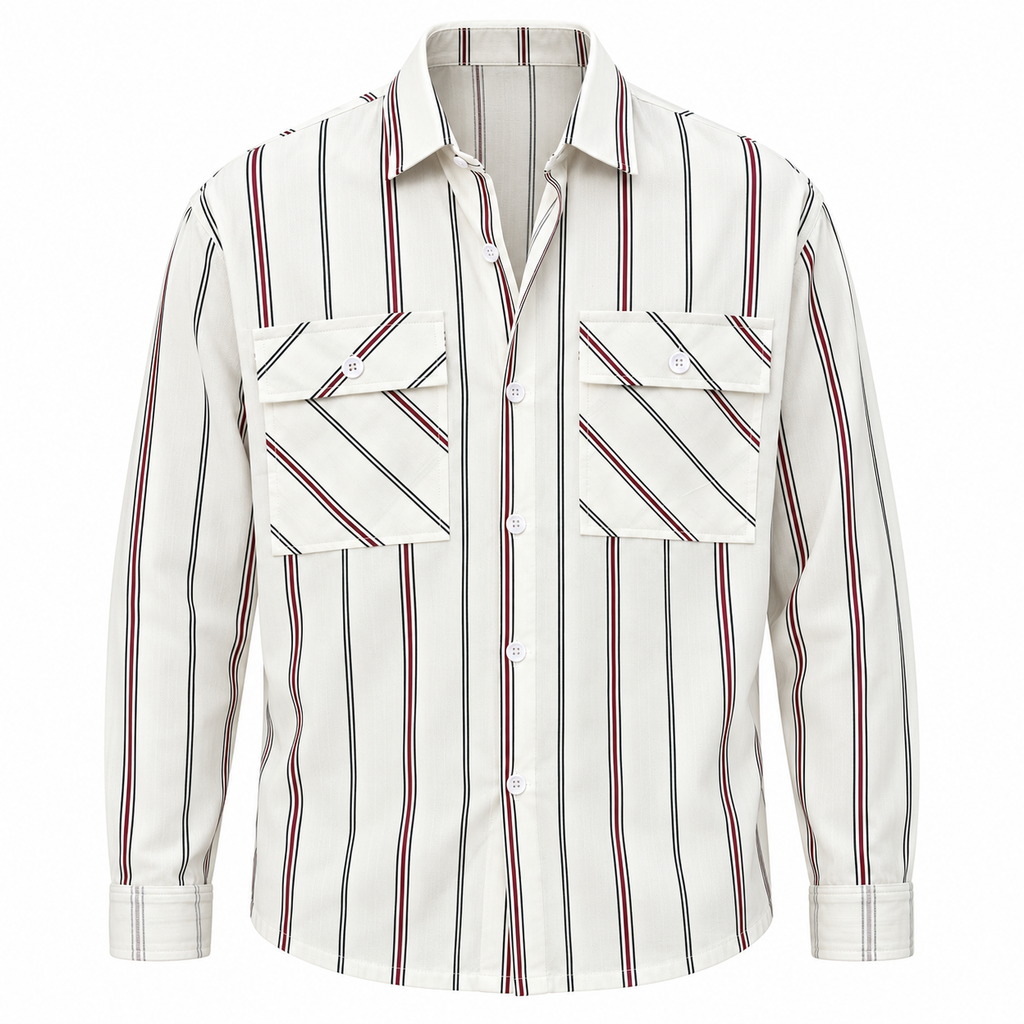 Ivory Vertical Striped Double Pocket Shirt – Unisex