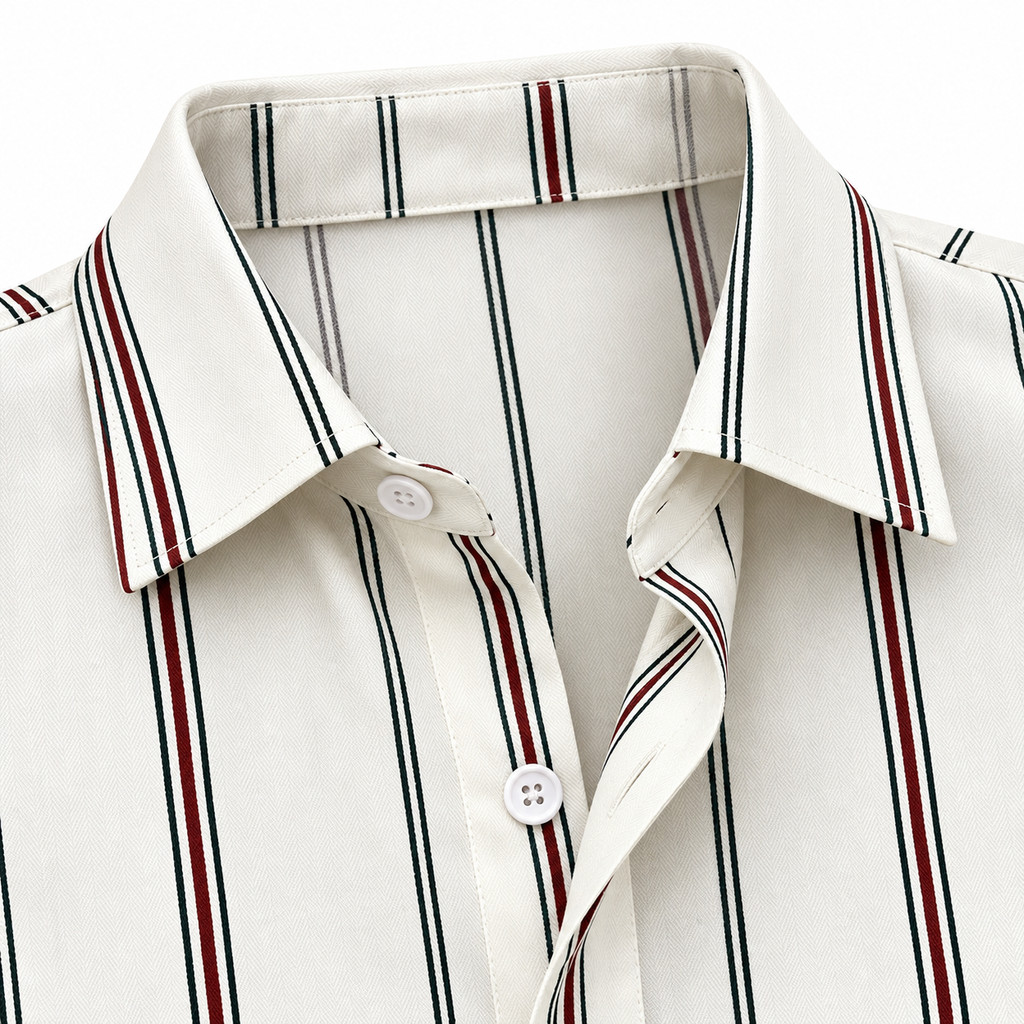 Ivory Vertical Striped Double Pocket Shirt – Unisex