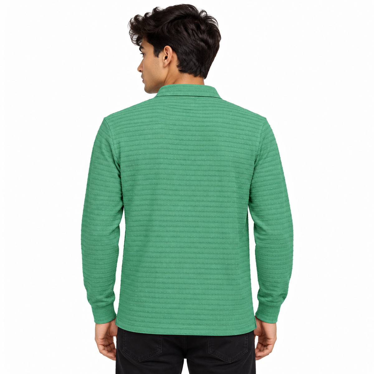 Jade Textured Knit Polo Full Sleeve Sweatshirt – Unisex