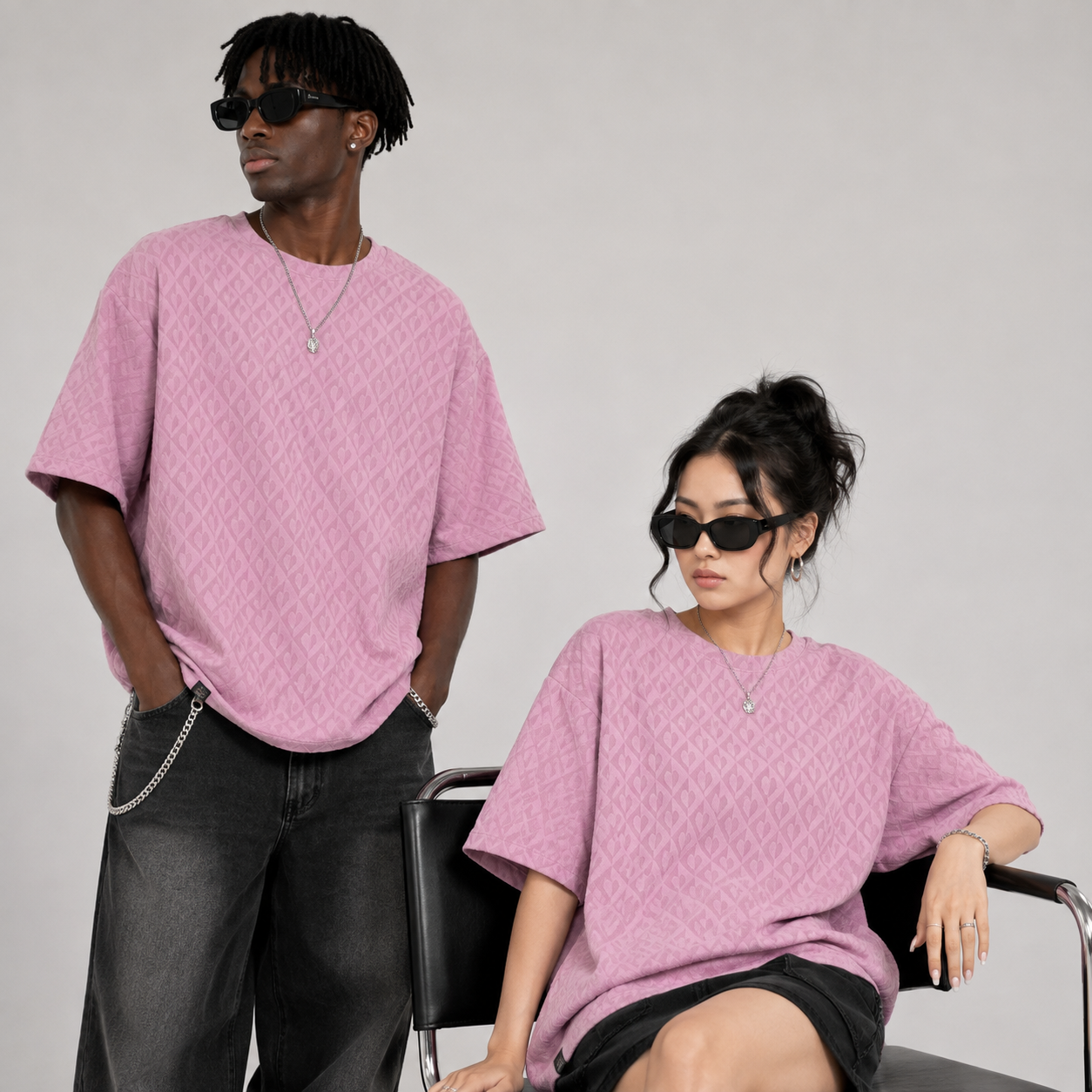 Jumper Baggy T-Shirt - Heart Embossed Textured Knit