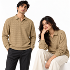 Khakhi Checkerboard Textured Crewneck Sweatshirt – Unisex