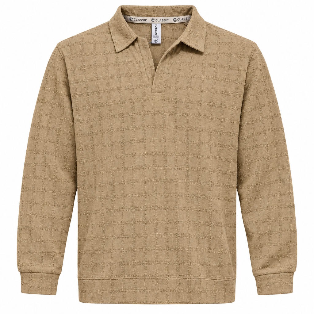 Khakhi Checkerboard Textured Crewneck Sweatshirt – Unisex
