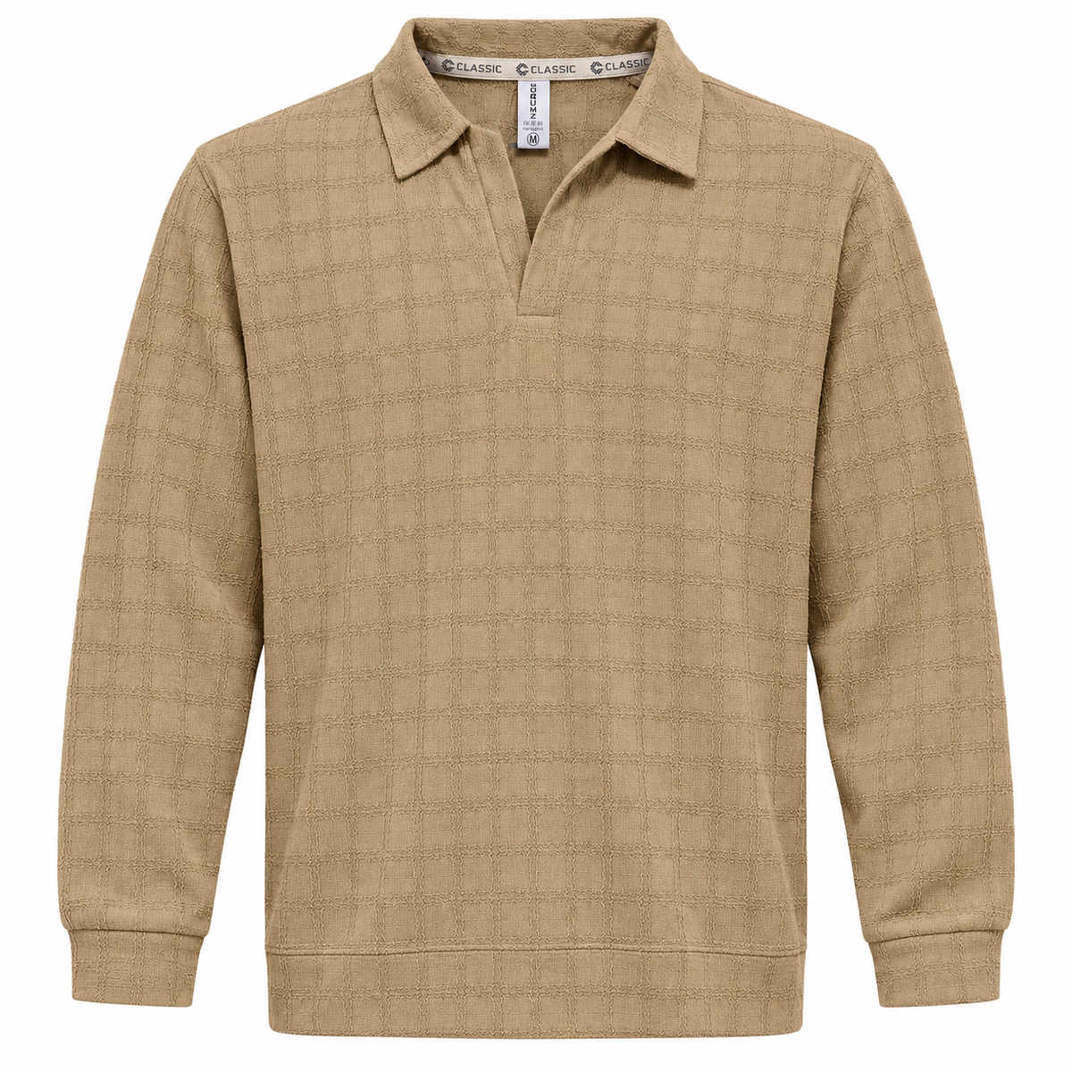 Khakhi Checkerboard Textured Crewneck Sweatshirt – Unisex