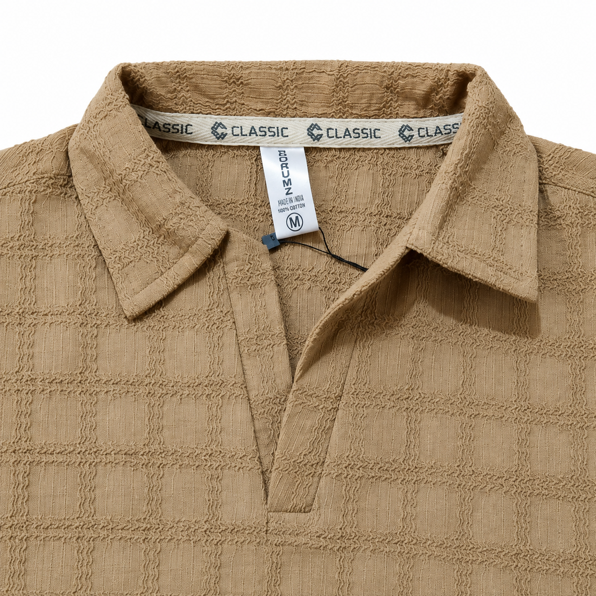 Khakhi Checkerboard Textured Crewneck Sweatshirt – Unisex