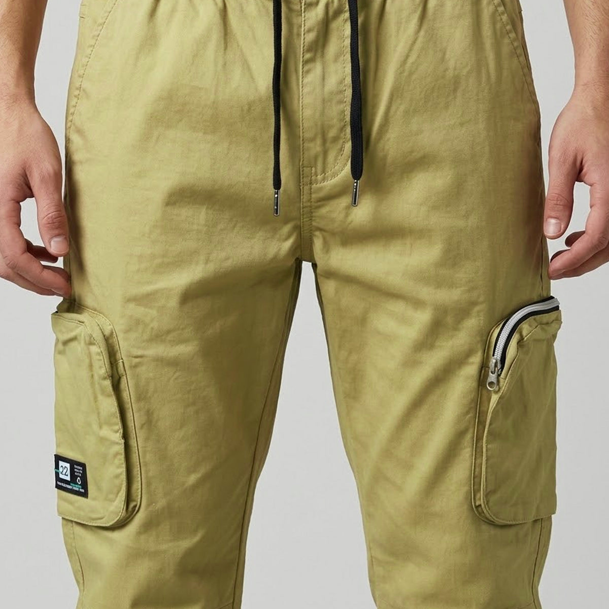 Khaki Cotton Cargo Pants - Regular Fit Utility Trousers
