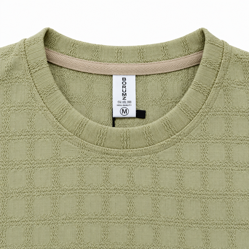 Light Sage Green Checkerboard Textured Crewneck Sweatshirt – Unisex