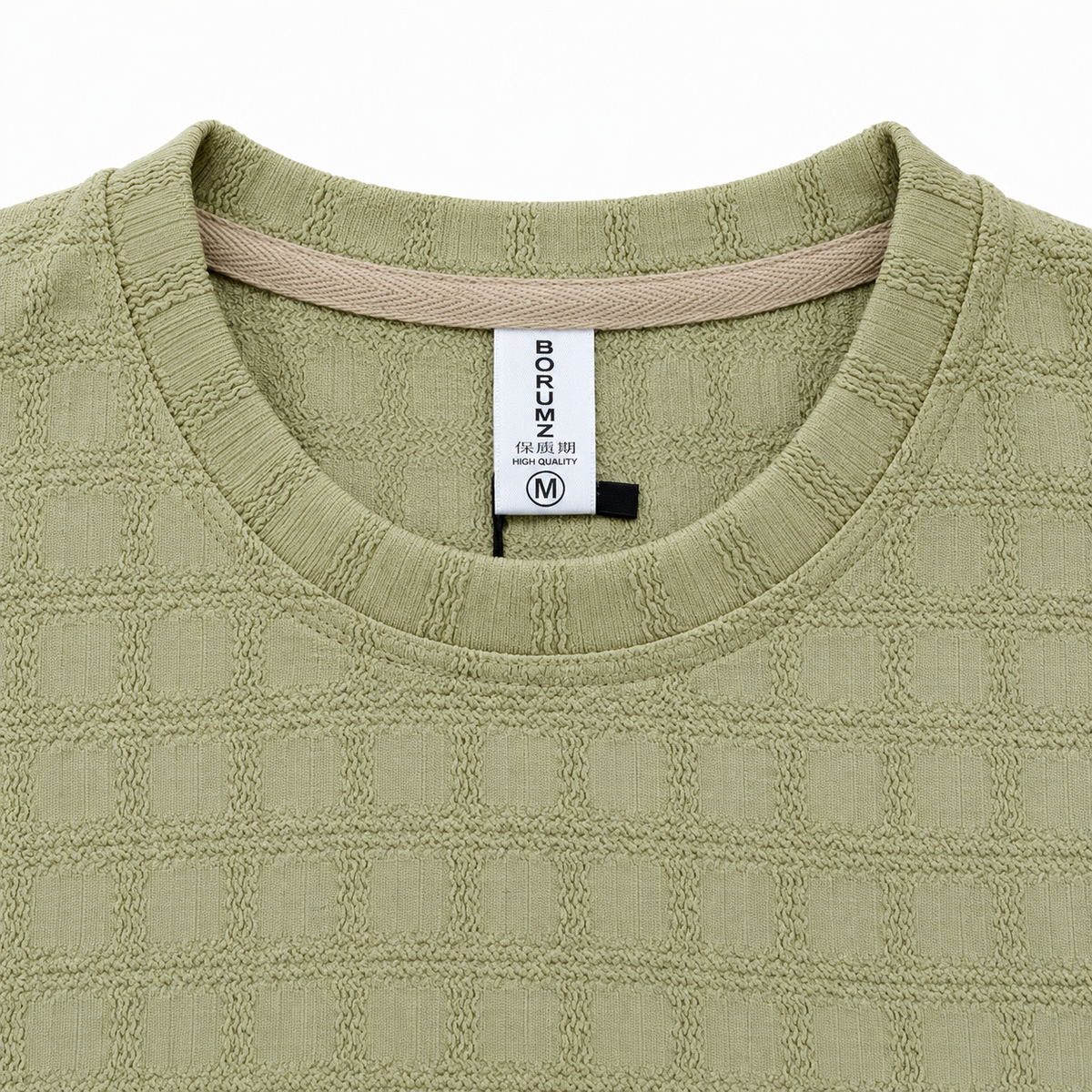 Light Sage Green Checkerboard Textured Crewneck Sweatshirt – Unisex