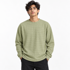 Light Sage Green Checkerboard Textured Crewneck Sweatshirt – Unisex