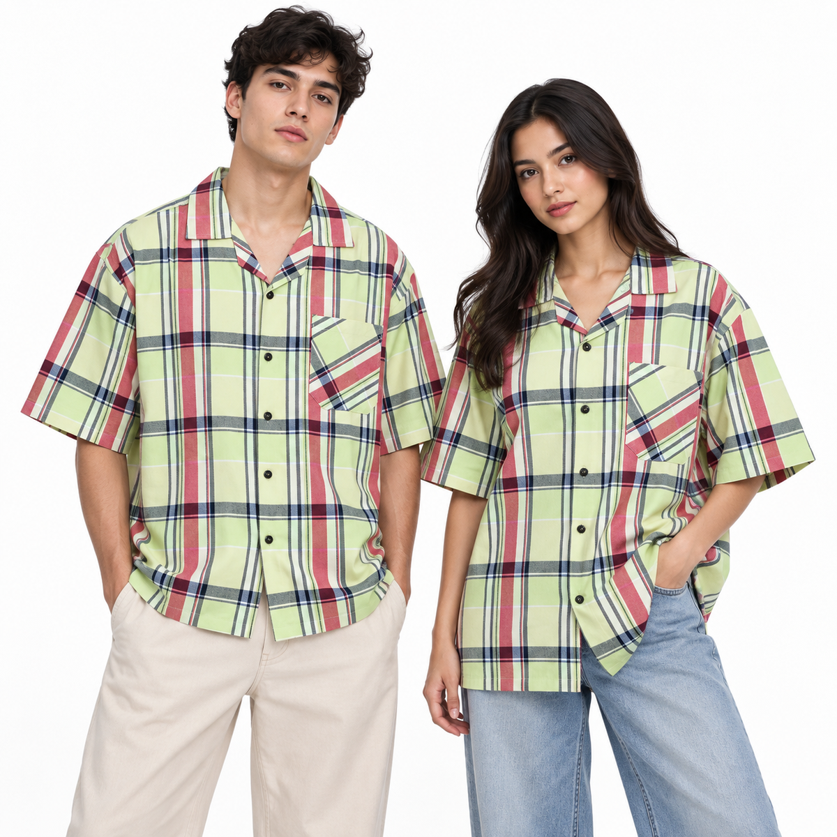 Lime Green Plaid Semi-Formal Shirt | Regular Fit | Unisex