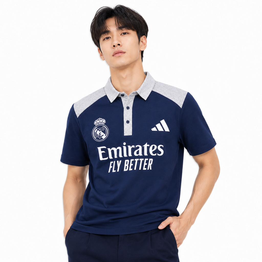 Madrid Legacy Contrast Polo Tee -  Navy Blue