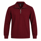 Maroon Jacquard Quarter-Zip Full Sleeve Tee | Relaxed Fit