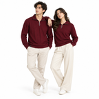 Maroon Jacquard Quarter-Zip Full Sleeve Tee | Relaxed Fit