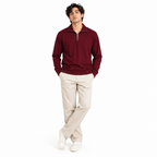 Maroon Jacquard Quarter-Zip Full Sleeve Tee | Relaxed Fit