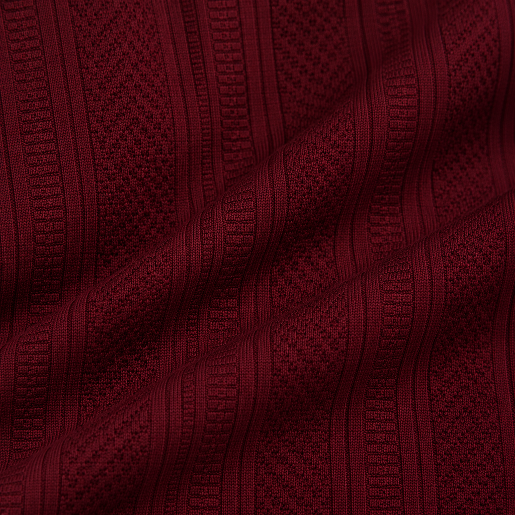 Maroon Jacquard Quarter-Zip Full Sleeve Tee | Relaxed Fit