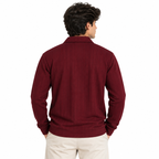 Maroon Jacquard Quarter-Zip Full Sleeve Tee | Relaxed Fit