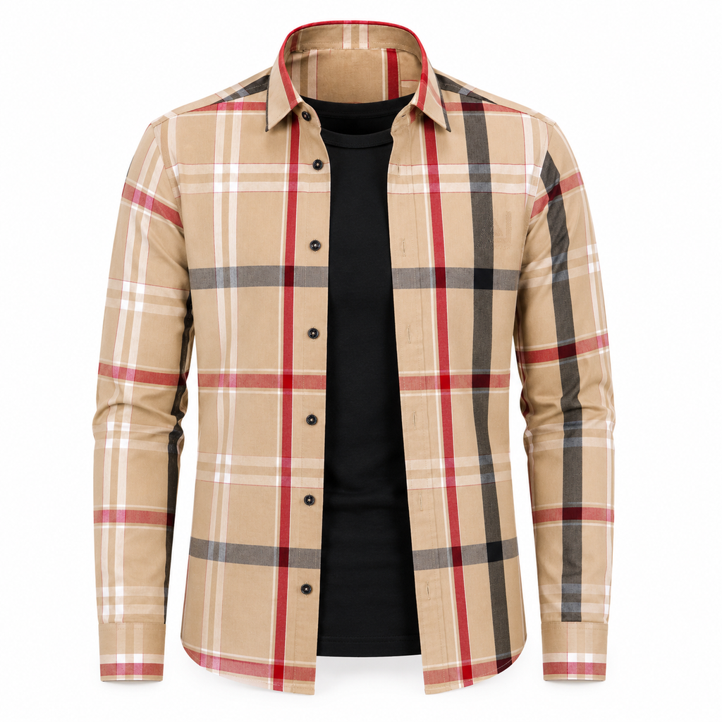 Men’s Beige Heritage Check Slim-Fit Shirt