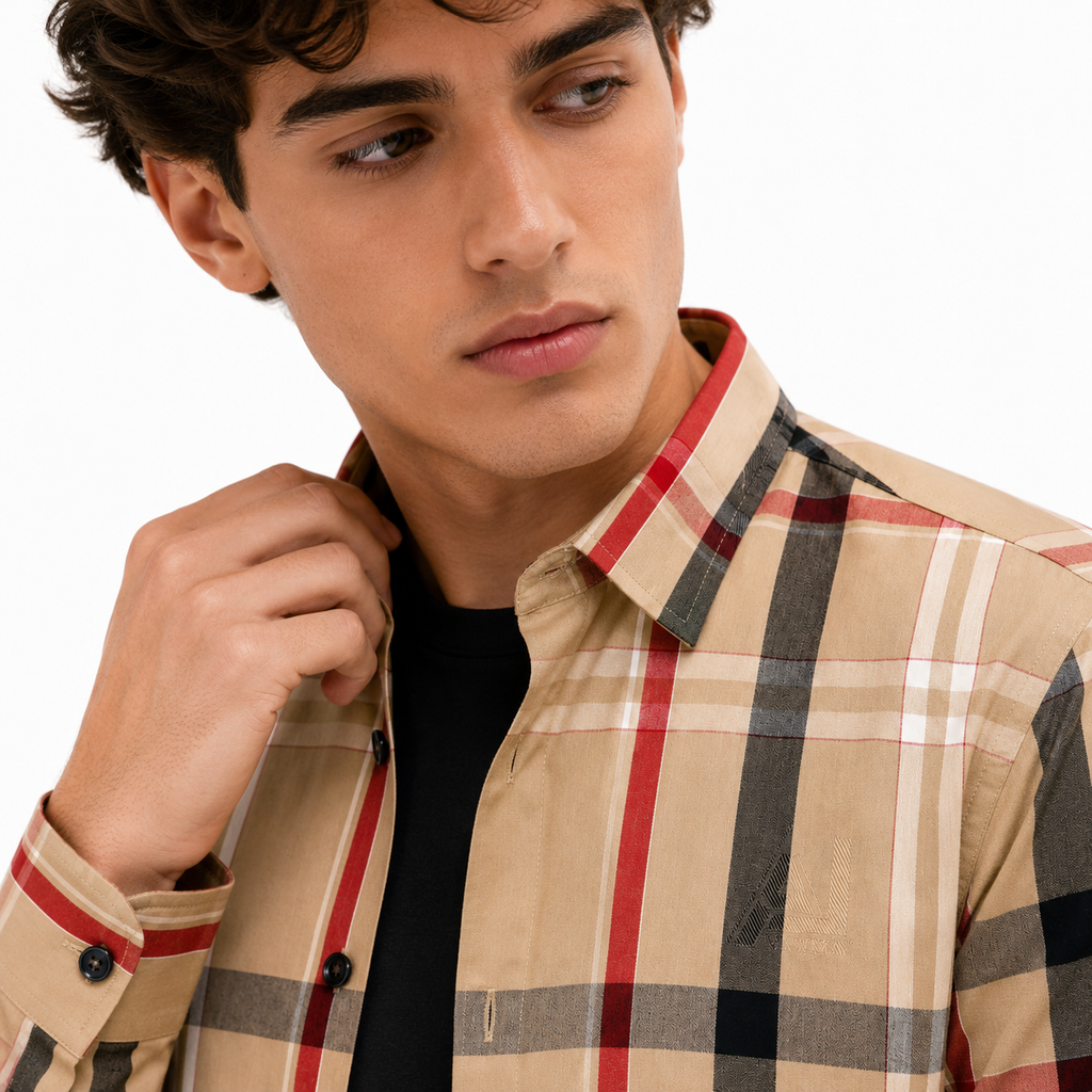Men’s Beige Heritage Check Slim-Fit Shirt