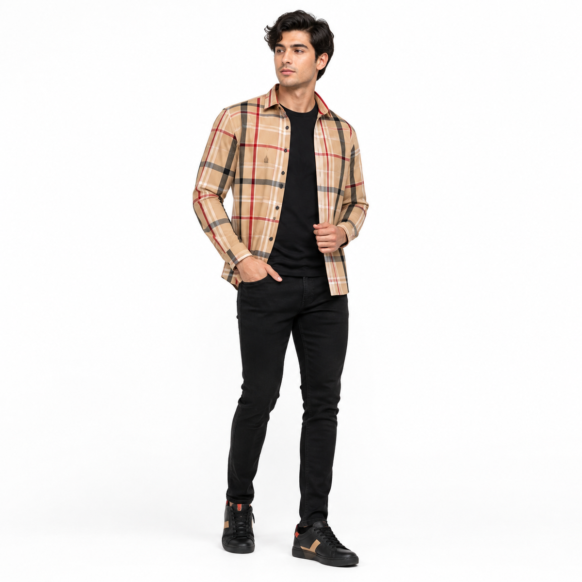 Men’s Beige Heritage Check Slim-Fit Shirt