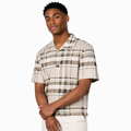 Men’s Beige Stretch Check Half-Button Shirt