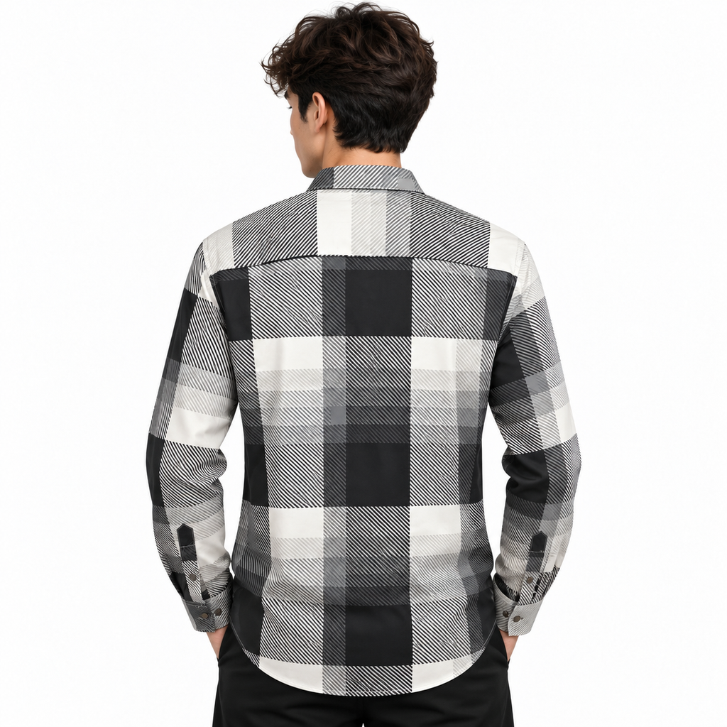 Black Geometric Check Printed Shirt _ Soft & Silky Polyester