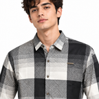Black Geometric Check Printed Shirt _ Soft & Silky Polyester